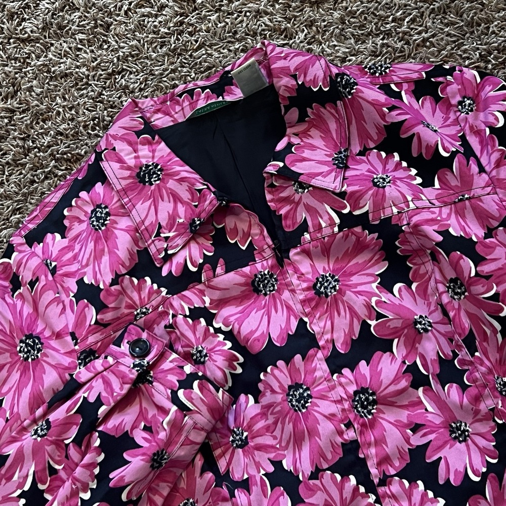 Laura Ashley Bright Pink Floral Jacket Full-zip Cotton-blend Women's Sz M